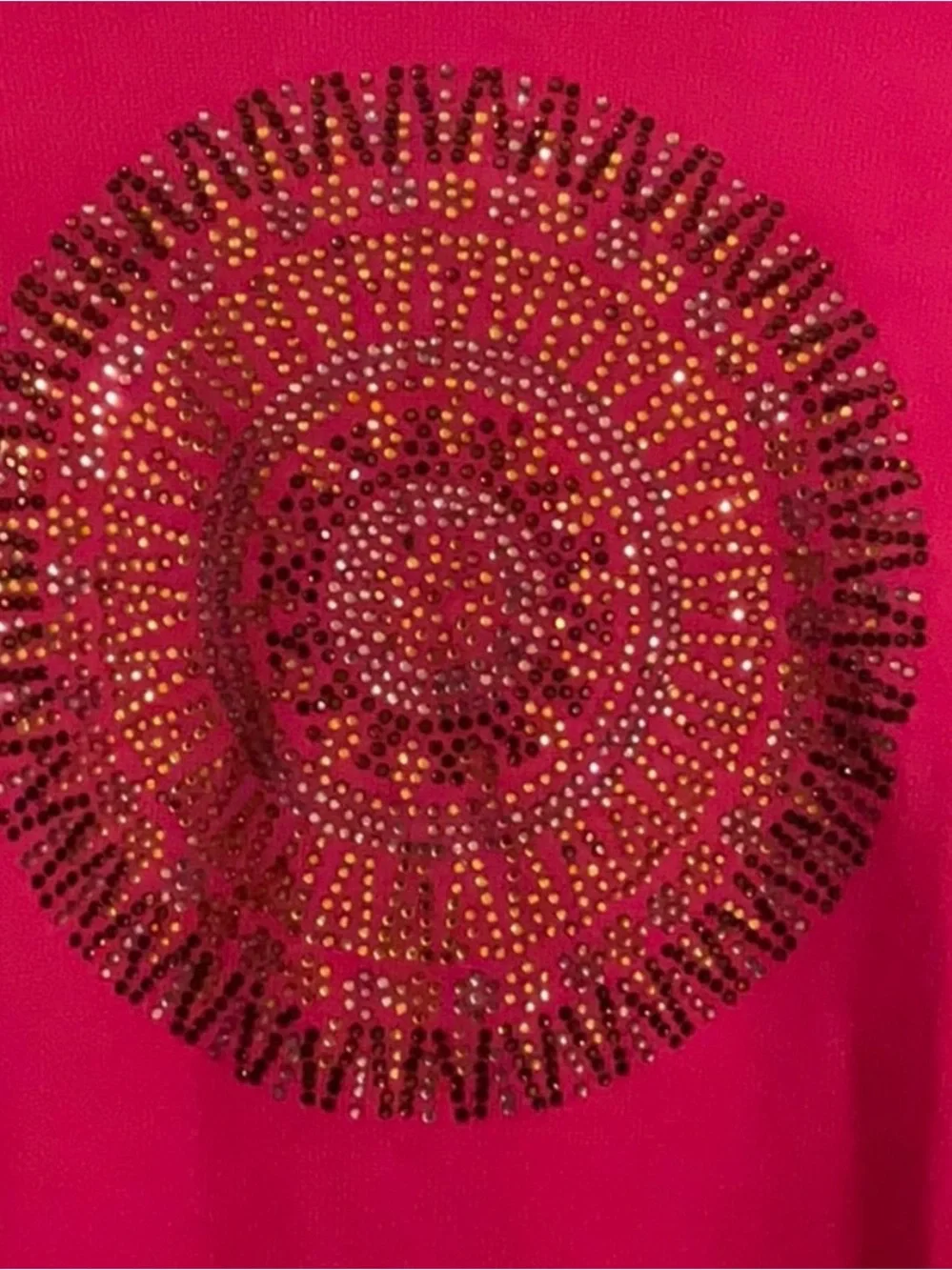 Tory Burch Hot Pink Crewneck Sweater with Gold Sequin Medallion